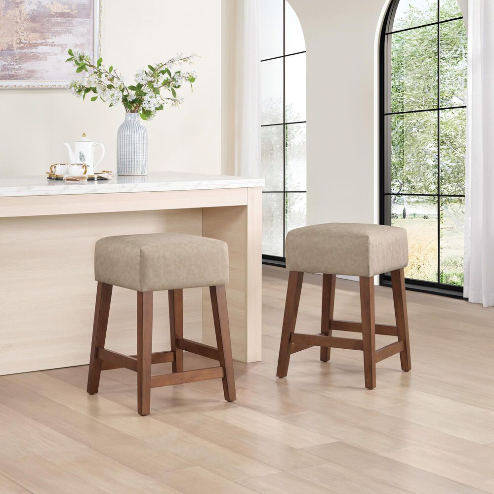 Valor Living Roscoe 26" Backless Counter Stool with Taupe Upholstery in Cherry, , large