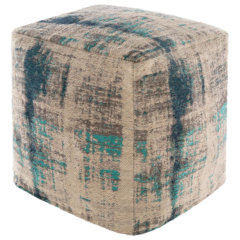 Surya Dalen Pouf in Aqua/Blue/Ivory, , large