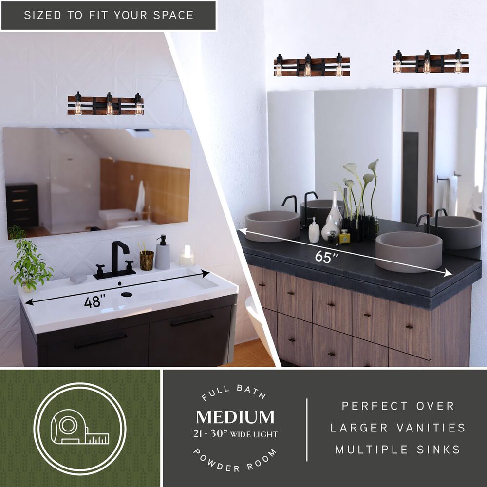 Vaxcel Carrington 3-Light Bathroom Vanity in Matte Black and Deep Walnut, , large