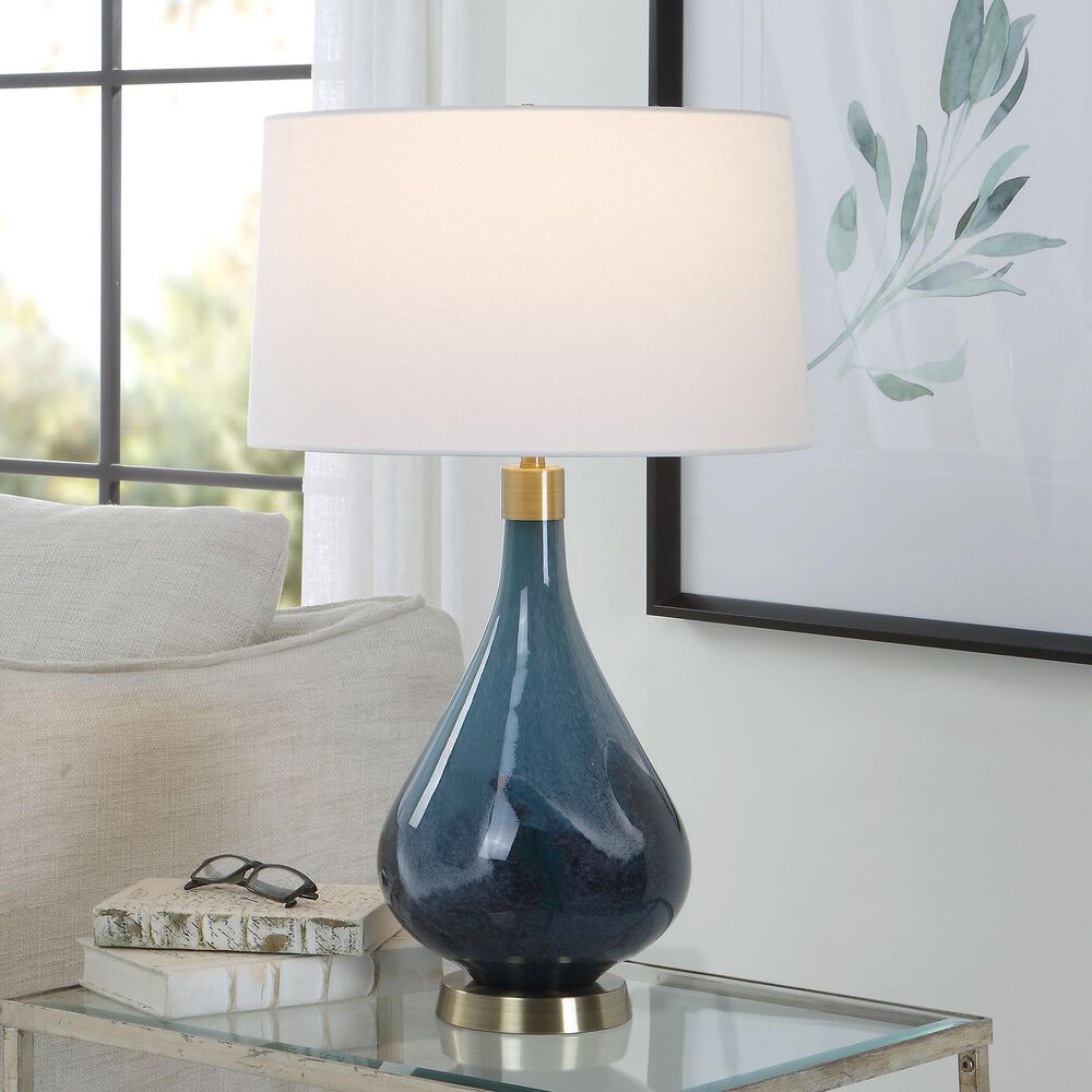 Uttermost Riviera Table Lamp in Blue and Antique Brass, , large