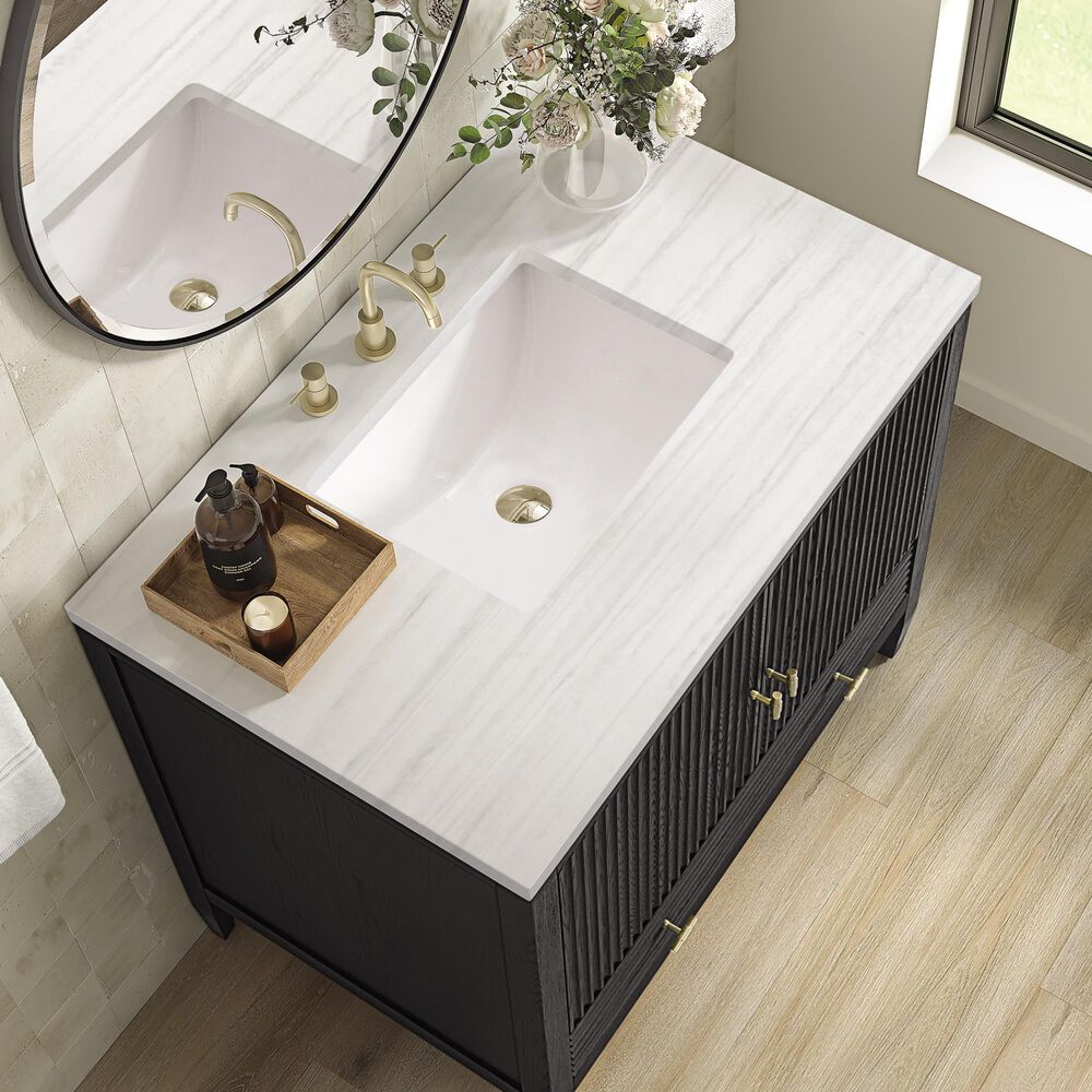 James Martin Vanities Myrrin 36&quot; Vanity in Carbon Oak with 3 cm Arctic Fall Solid Surface Top, , large