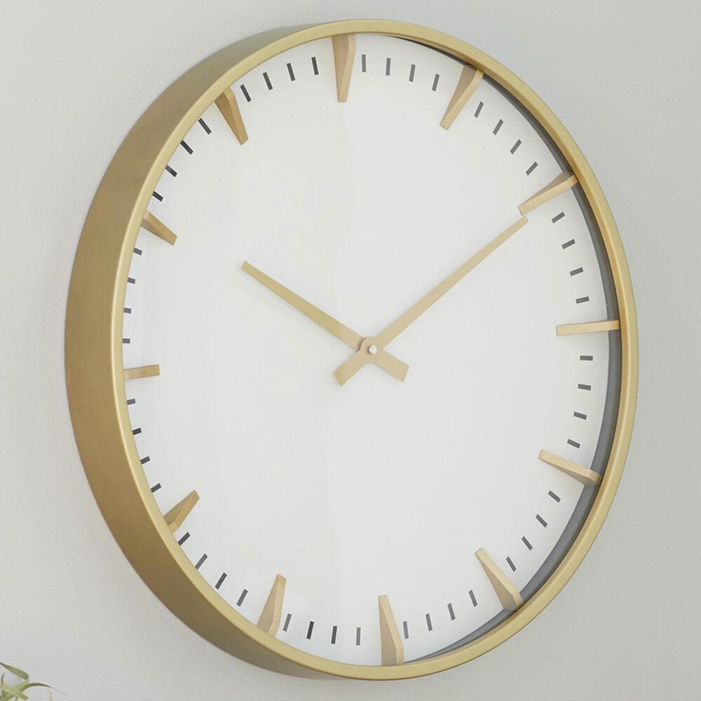 Maple and Jade Decorative Wall Clock in Matte Gold and White, , large