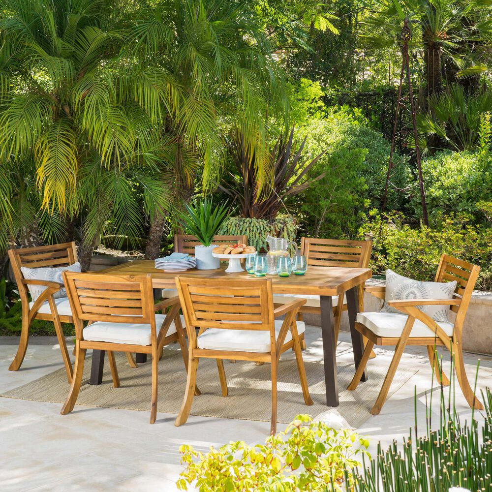 Noble House Della 7-Piece Patio Dining Set in Teak Brown, , large