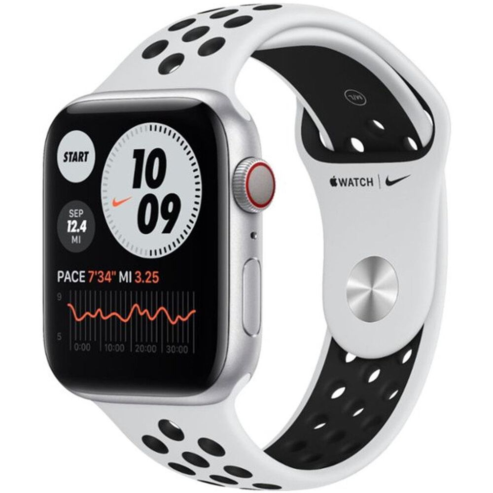 Apple Watch Nike Series 6 GPS + Cellular, 40mm (Latest Model) Silver Aluminum Case with Pure Platinum/Black Nike Sport Band - Regular, , large