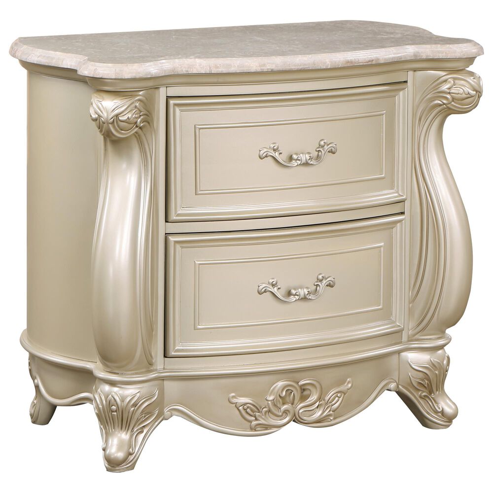 New Heritage Monique 2-Drawer Nightstand with Marble Top in Champagne, , large