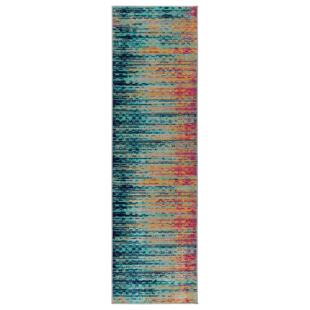 Kaleen Rugs Kaleen Rugs Zuma Beach 2"2" x 7"6" Turquoise, Navy, Gold, Pink and Grey Indoor/Outdoor Runner, , large