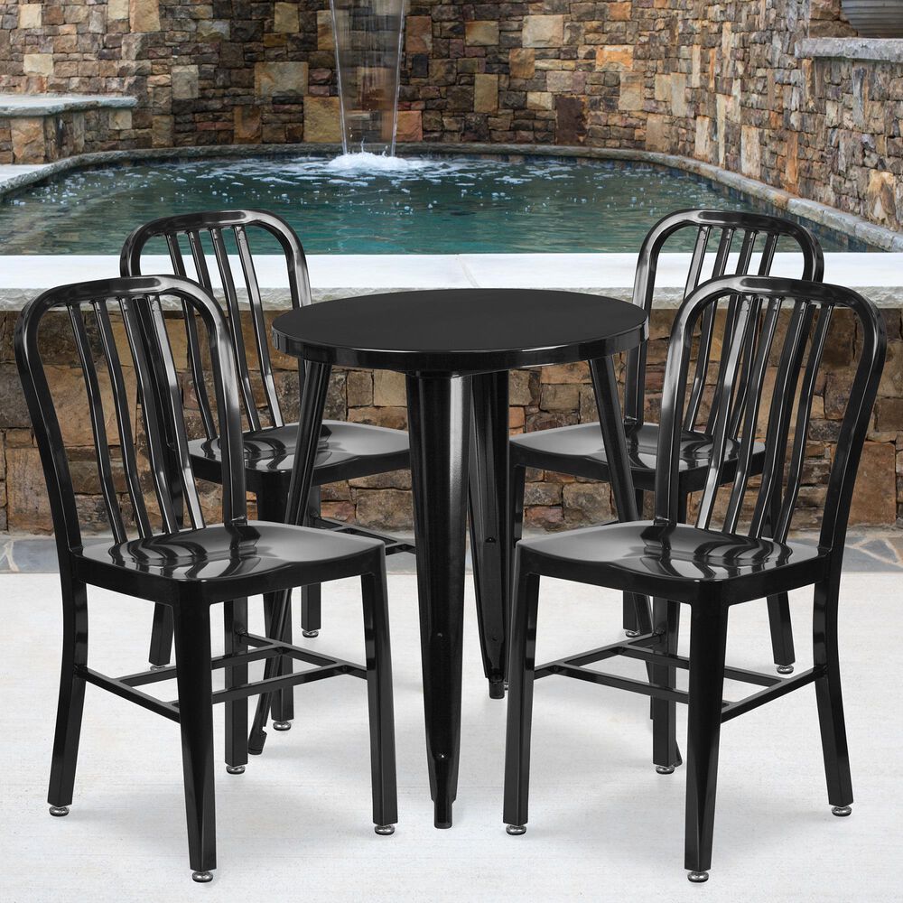 Flash Furniture 5-Piece Round Metal Table Set in Black, , large