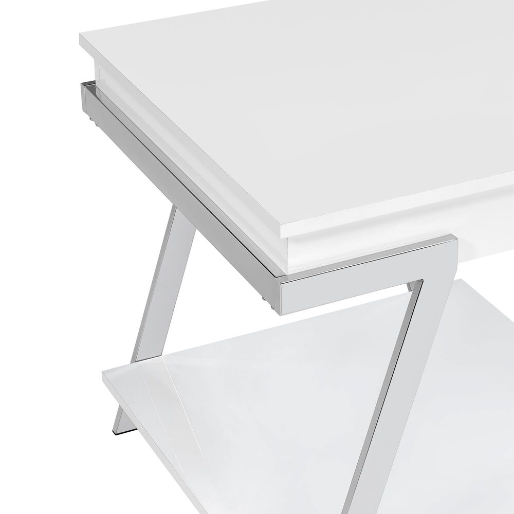Steve Silver Furniture Zena End Table in White and Chrome, , large