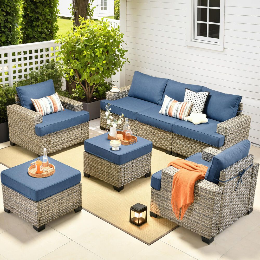 HOMLUX 7-Piece Modular Patio Conversation Set in Denim Blue, , large