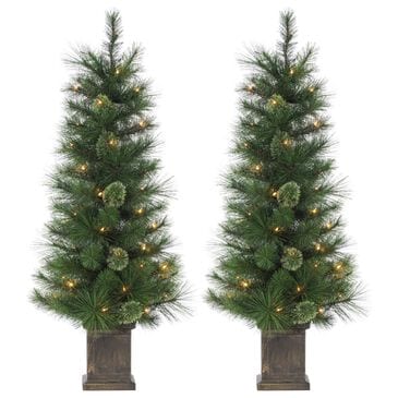 The Gerson Company 4" Potted Hard Needle Christmas Tree with White LED Lights in Green (Set of 2), , large