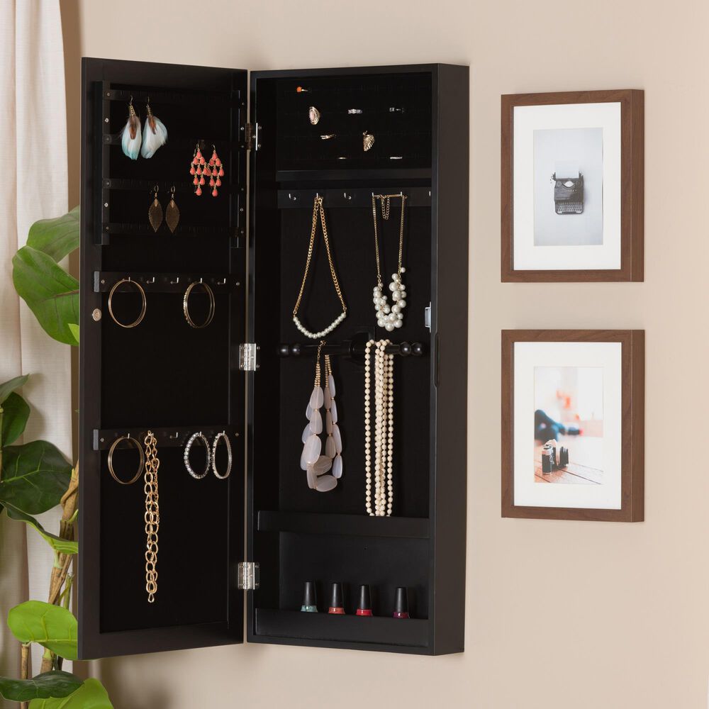 Baxton Studio Pontus Jewelry Armoire with Mirror in Black NFM