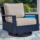 Ashley East Beach Patio Swivel Glider Chair with Cushion in Navy Blue and Driftwood, , large