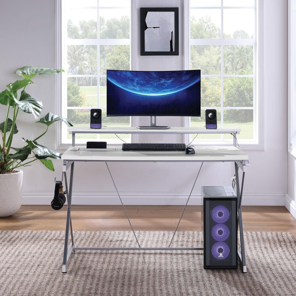 OSP Home Emulator Battlestation Gaming Desk in White and Carbon, , large