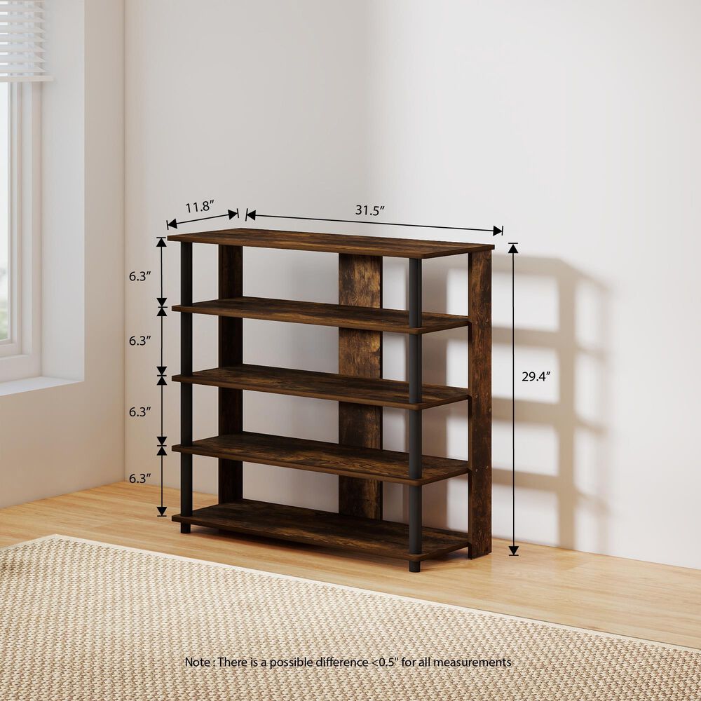 HOMLUX 5-Tier Shoe Rack in Amber Pine and Black, , large