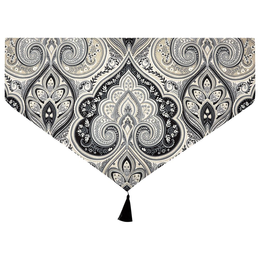 J. Queen New York Messina 40&quot; x 21&quot; Window Ascot Valance in Black, Grey and Silver, , large