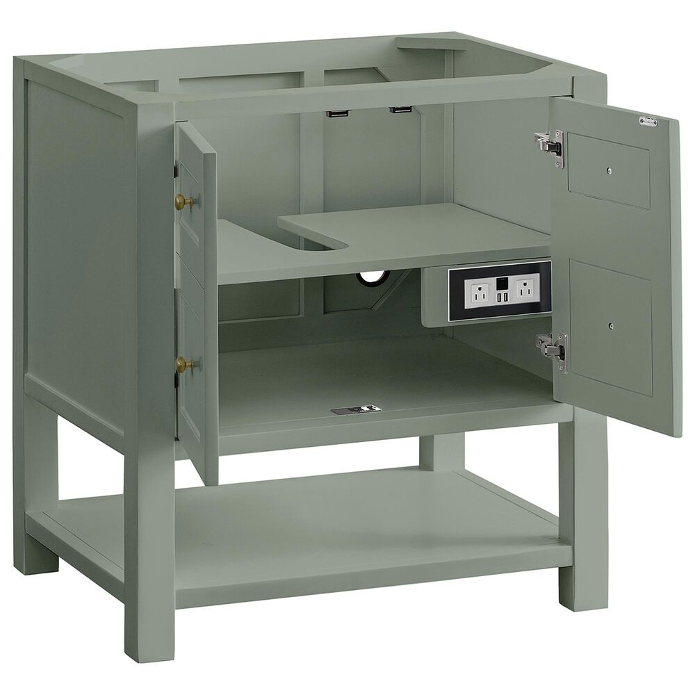 James Martin Vanities Breckenridge 30" Single Bathroom Vanity in Smokey Celadon with Single Hole 3 cm White Zeus Quartz Top and Rectangular Sink, , large