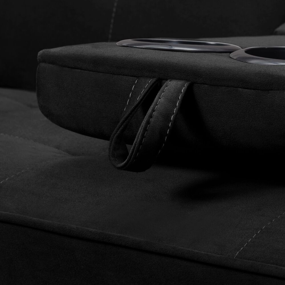 HOMLUX 65" Futon Sleeper Sofa Bed with Adjustable Backrest and Cup Holders in Black, , large