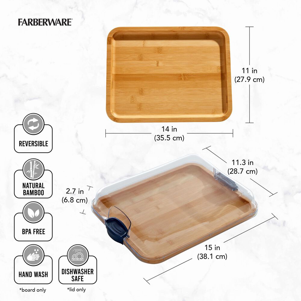 Lifetime Brands Build-a-Board Bamboo Cutting Board with Locking Lid in Natural and Clear, , large