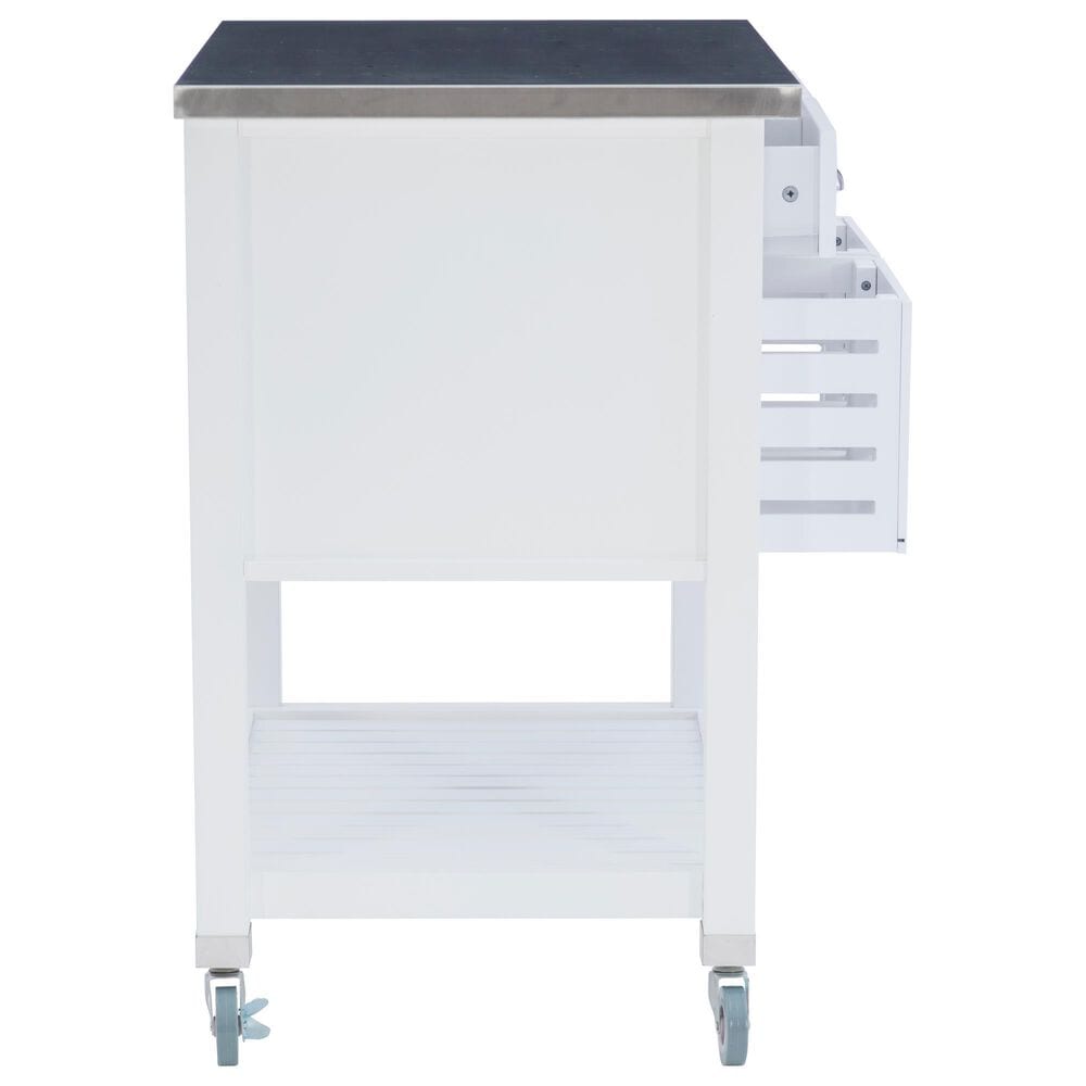 Linon Home Decor Robbin Kitchen Cart in White and Stainless Steel, , large