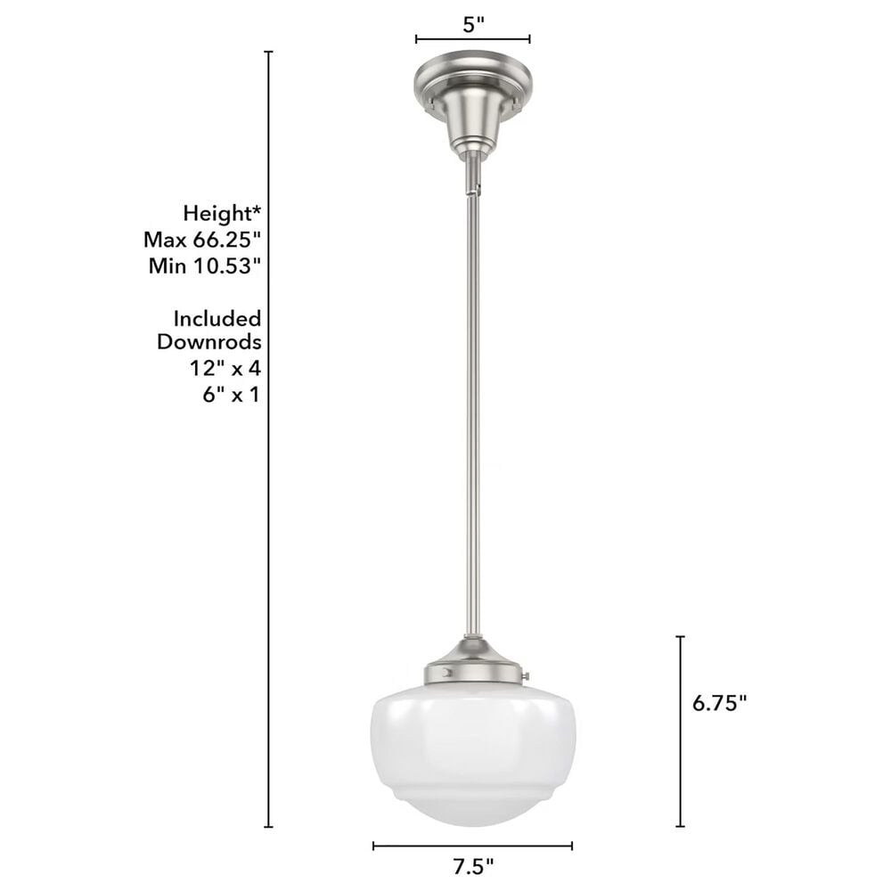 Hunter Saddle Creek 1-Light Mini Pendant with Shiny Cased White Glass in Brushed Nickel, , large