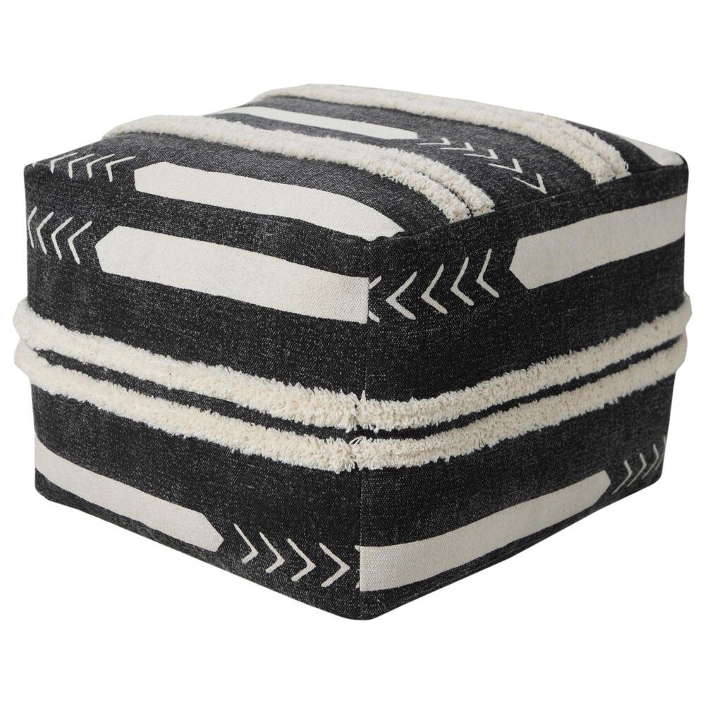 LR Home 18" Square Striped Pouf in Black and White, , large