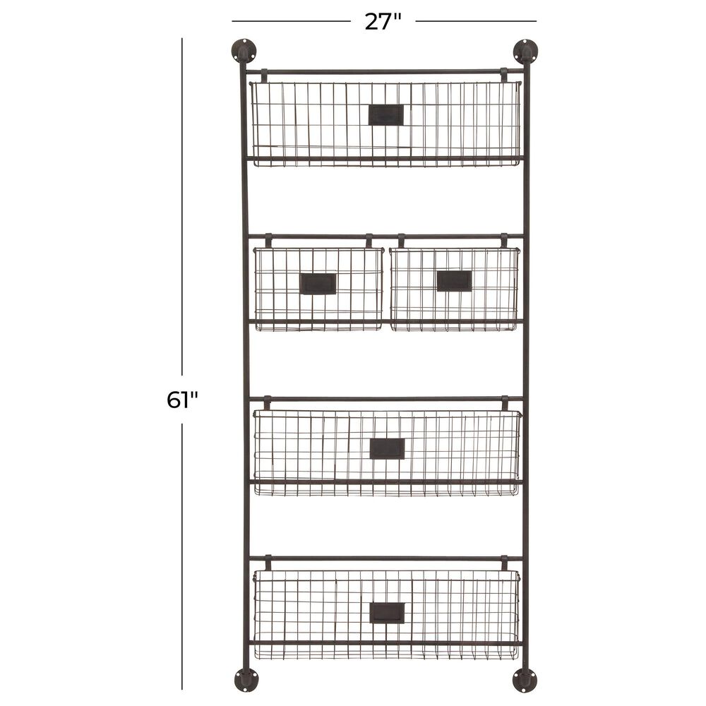 Maple and Jade 5-Slot Decorative Magazine Rack Holder with Suspended Baskets and Label Slot in Matte Black, , large