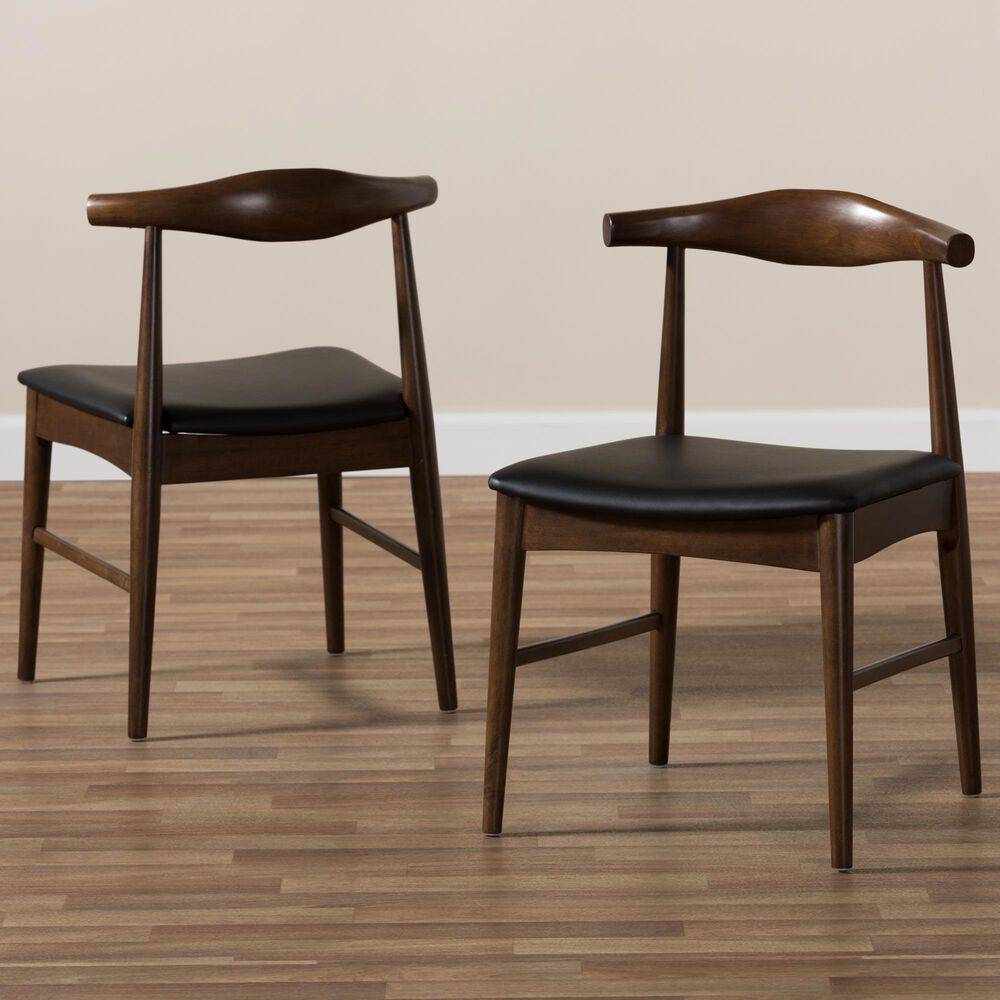 Baxton Studio Winton Side Chair with Black Cushion in Walnut Brown (Set of 2), , large