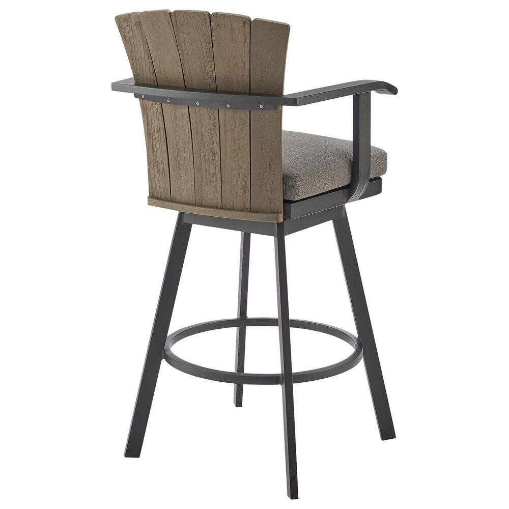 Armen Living Hazel Patio Swivel Bar Stool with Charcoal Cushion in Black, , large