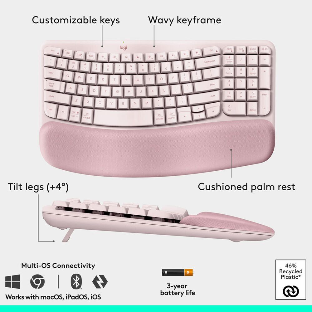Logitech Ergo Wave Keys and Lift Combo in Rose, , large