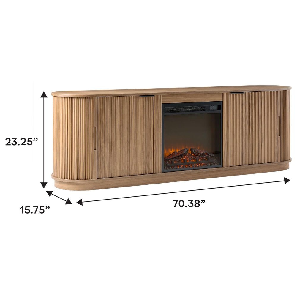 Walker Edison Chloe 70&quot; TV Stand with Freestanding Electric Fireplace in Coastal Oak, , large