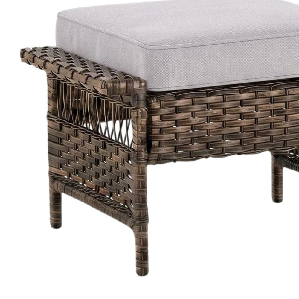 Sunwell Garden Outdoor Ottoman with Beige Cushion in Brown (Set of 2), , large