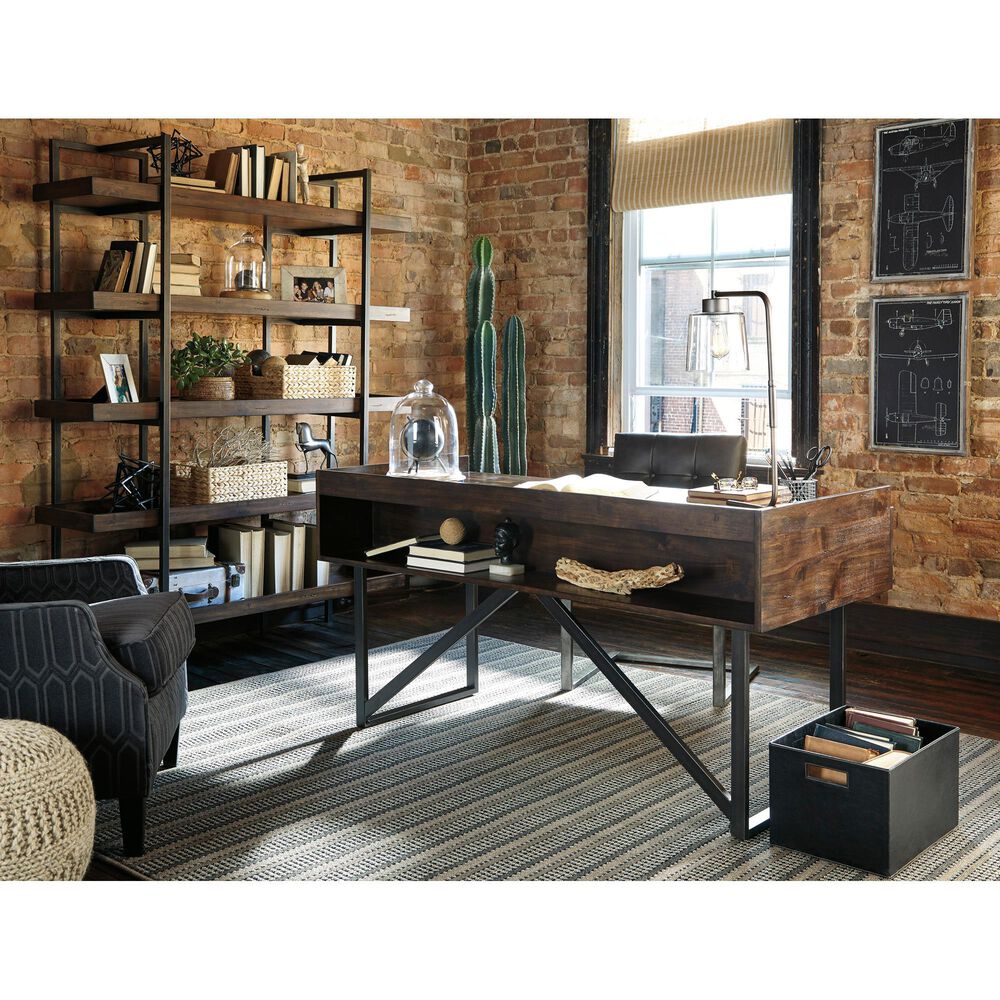 Ashley Starmore 3-Drawer Home Office Desk in Walnut and Dark Bronze, , large