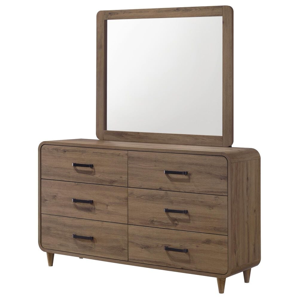 Crown Mark Nyomi 6 Drawer Dresser and Mirror in Light Brown, , large