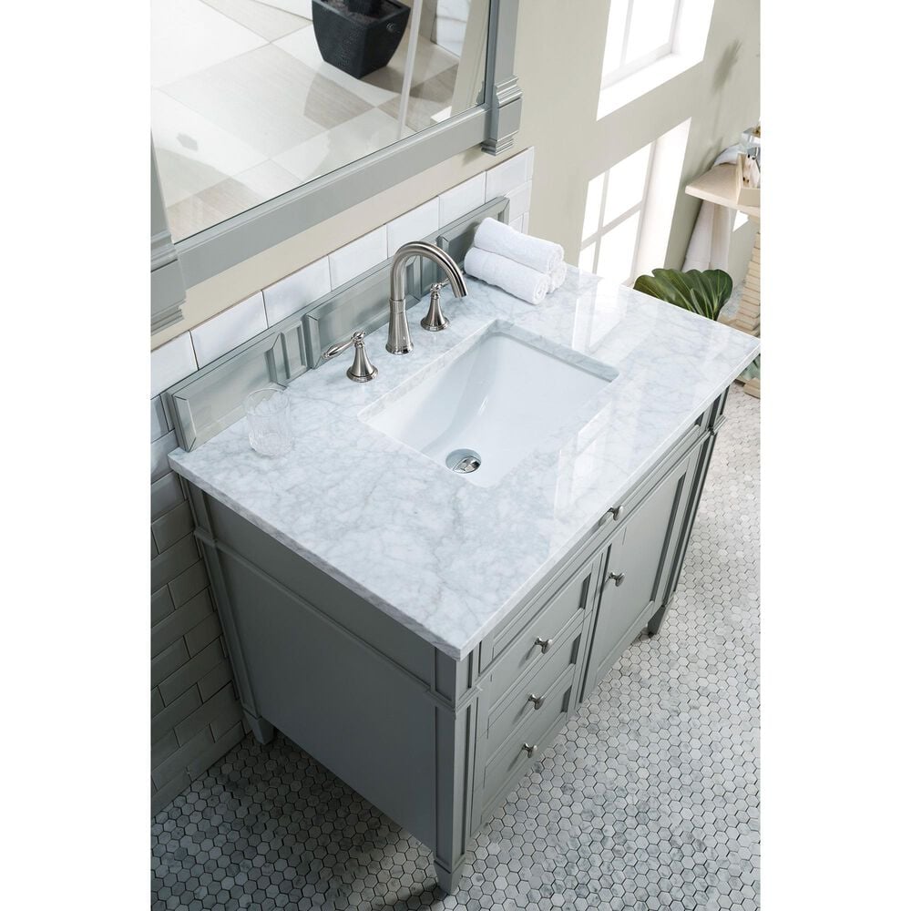 James Martin Vanities Brittany 36&quot; Single Bathroom Vanity in Urban Gray with 3 cm Carrara White Marble Top and Rectangle Sink, , large