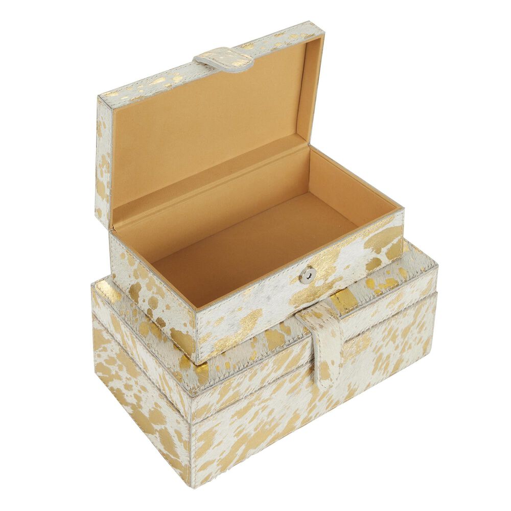 Maple and Jade 2-Piece Handmade Decorative Box Set with Snap Front Closure in Gold, , large