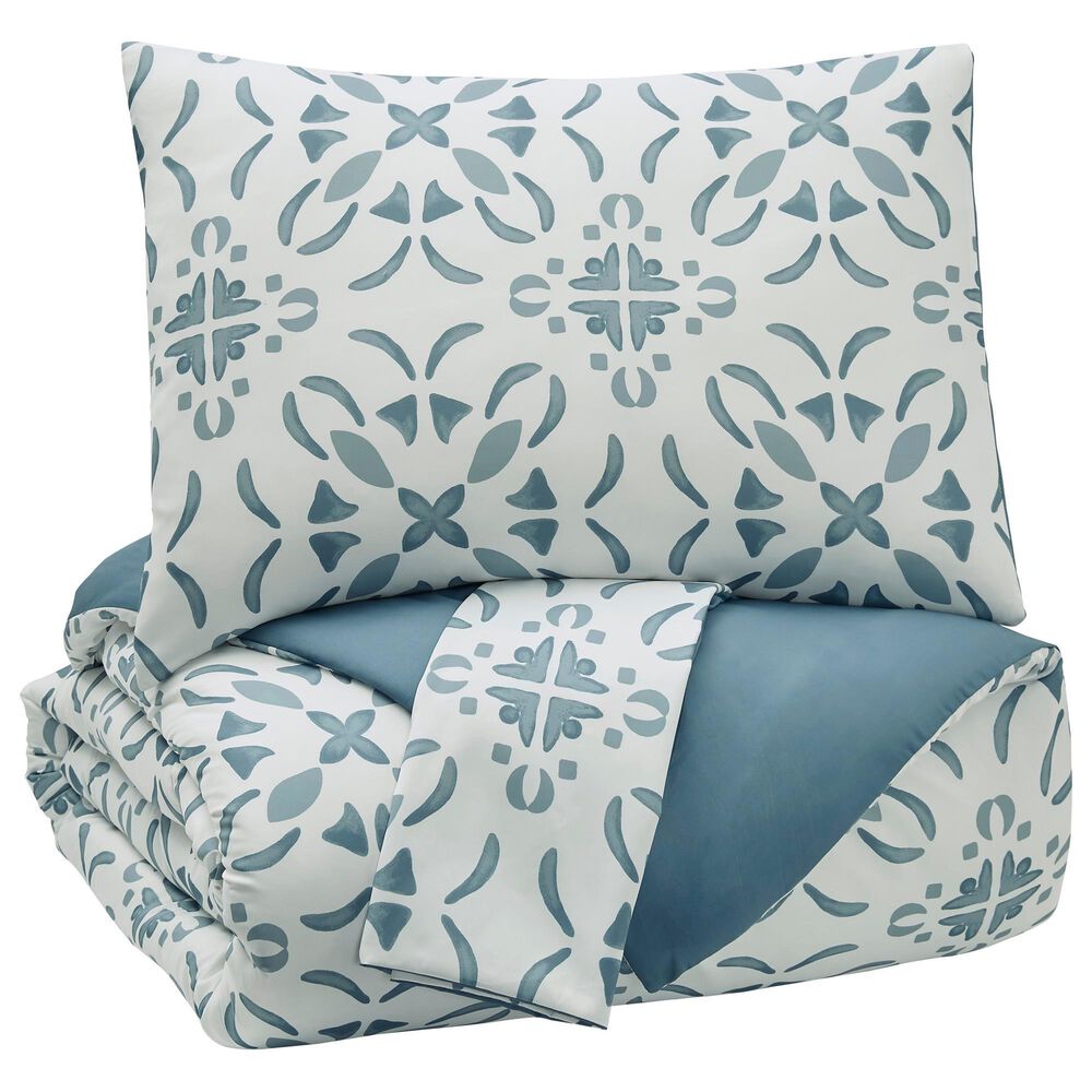 Signature Design by Ashley Adason 3-Piece Queen Comforter Set in Blue and White, , large