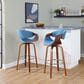 LumiSource Curvini 30" Swivel Barstool with Blue Upholstery in Walnut and Chrome (Set of 2), , large
