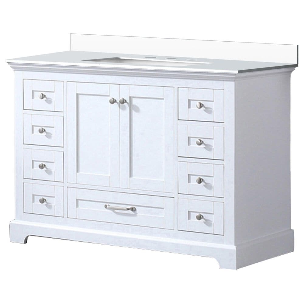 Lexora Home Dukes 48" Single Bathroom Vanity in White with 2 cm White Cultured Marble Top and Rectangular Sink, , large