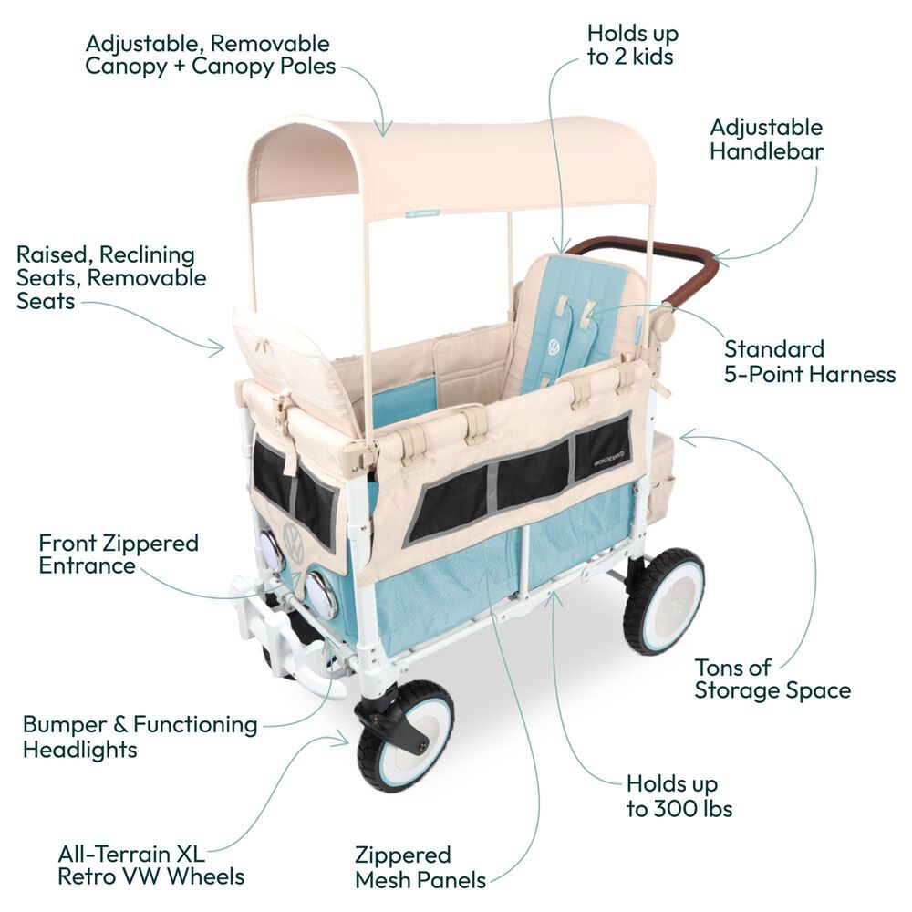 Wonderfold Volkswagen 2-Seater Stroller Wagon in Bondi Blue, , large