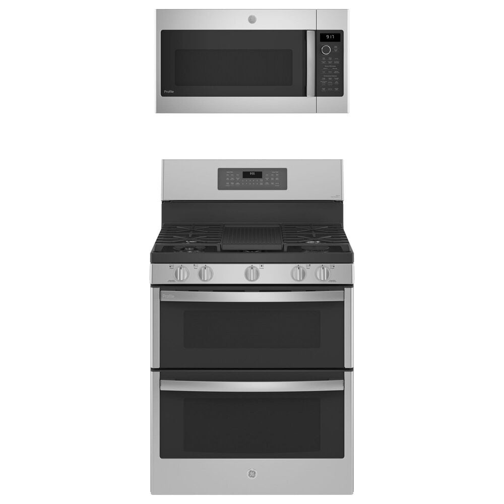 GE Profile 2-Piece Kitchen Package with 6.8 Cu. Ft. Free-Standing Gas Range and 1.7 Cu. Ft. Over-The-Range Microwave in Stainless Steel, , large