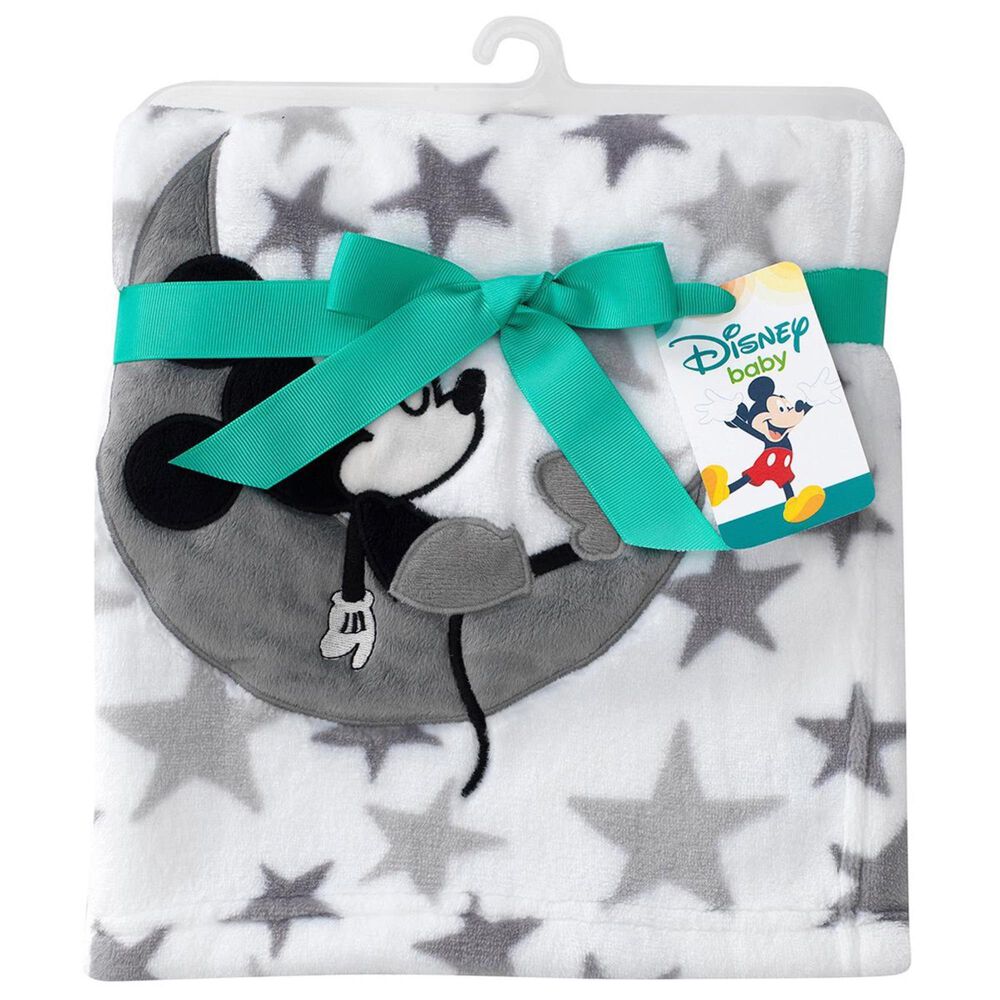 Lambs and Ivy Mickey Mouse Fleece Blanket in Gray and White, , large