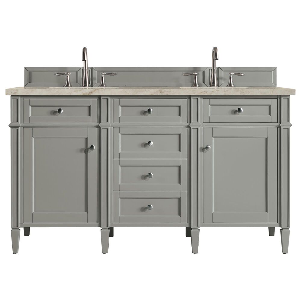 James Martin Brittany 60" Double Bathroom Vanity in Urban Gray with 3 cm Tajnar Eclos Top and Rectangular Sinks, , large