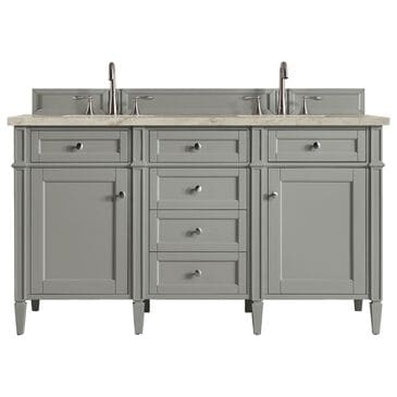 James Martin Brittany 60" Double Bathroom Vanity in Urban Gray with 3 cm Tajnar Eclos Top and Rectangular Sinks, , large