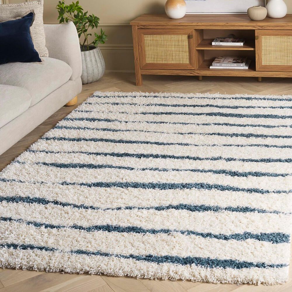 Safavieh Venus Shag VNS603L 5&#39;3&quot; x 7&#39;6&quot; Turquoise and Ivory Area Rug, , large