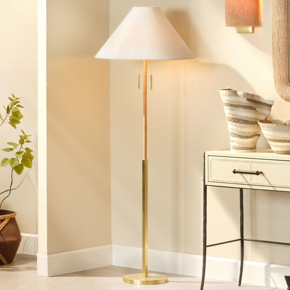 Jamie Young Hartwell Rattan Floor Lamp in Antique Brass, , large