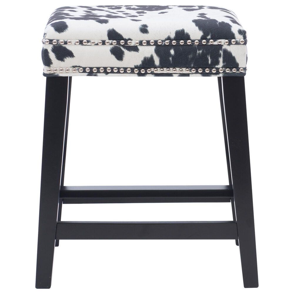 Linon Home Decor Walt Counter Stool with Black Cow Cushion in Black, , large