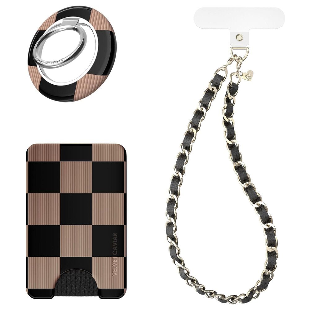 Velvet Caviar Gift Set with MagSafe Wallet, Grip Ring, Phone Charm in Mocha Vibe Checker, , large