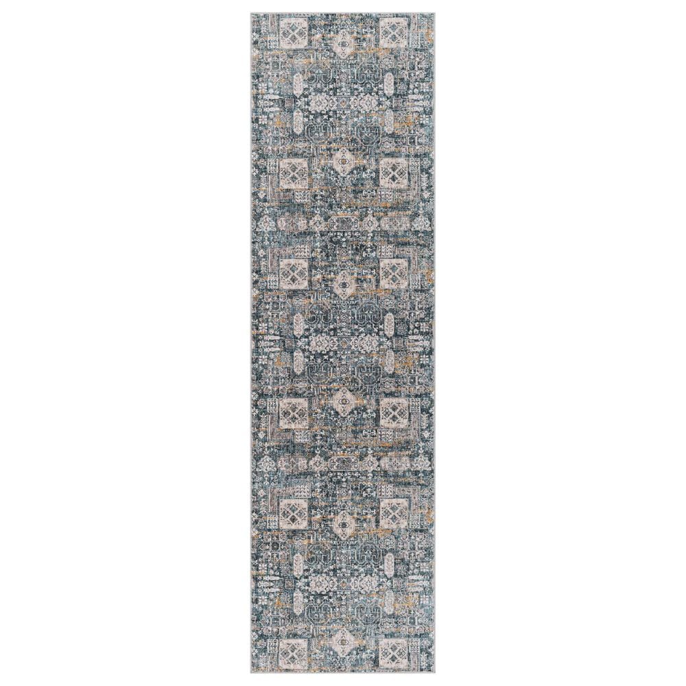 Surya Cardiff CDF-2309 Blue, Deep Teal, Medium Gray, Light Gray, Camel and Charcoal 2'7" x 7'3" Runner, , large