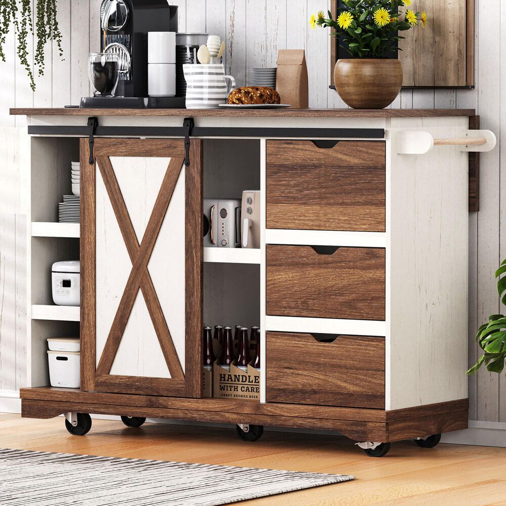 HOMLUX 56" Kitchen Island with Drop Leaf in White, , large