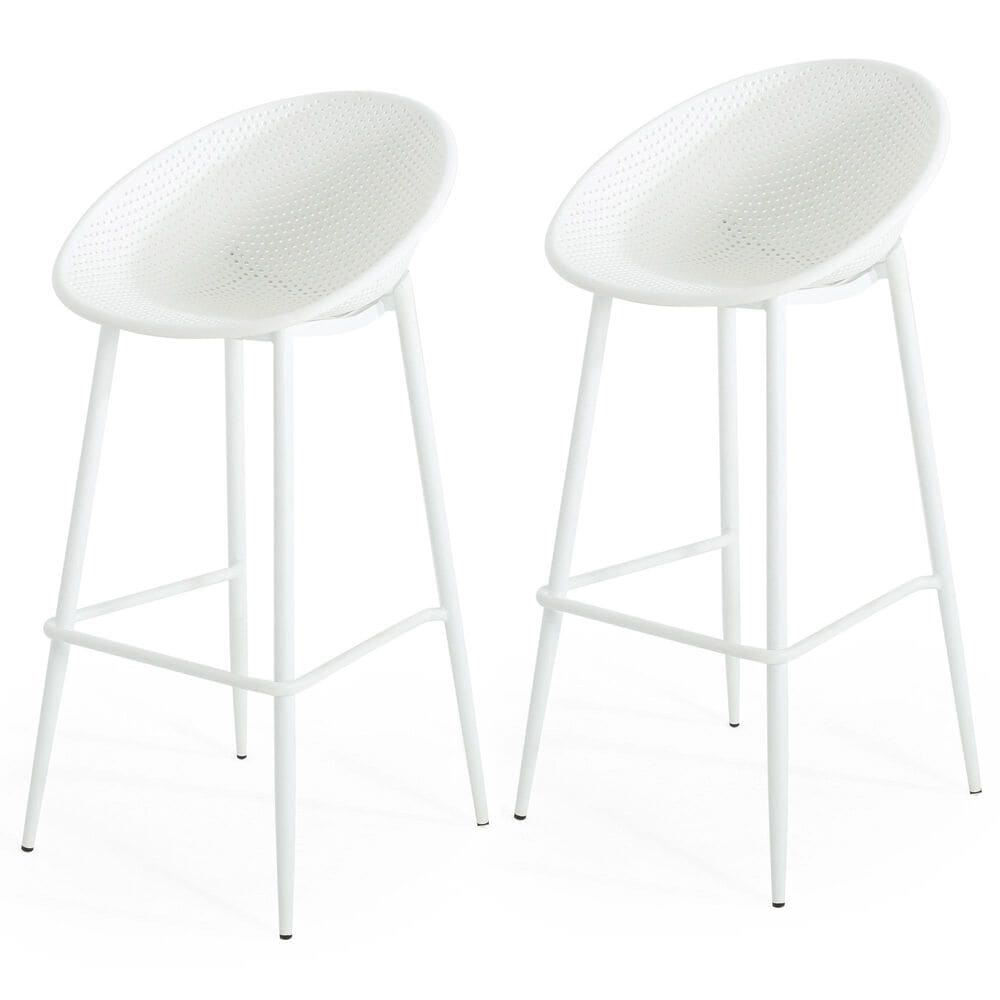 Hearth and Haven Gable Outdoor Barstool with Metal Frame in White (Set of 2), , large